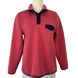 J. Crew Quilted Ribbed Snap-Front Pullover Sweatshirt Coral Navy | M Women's